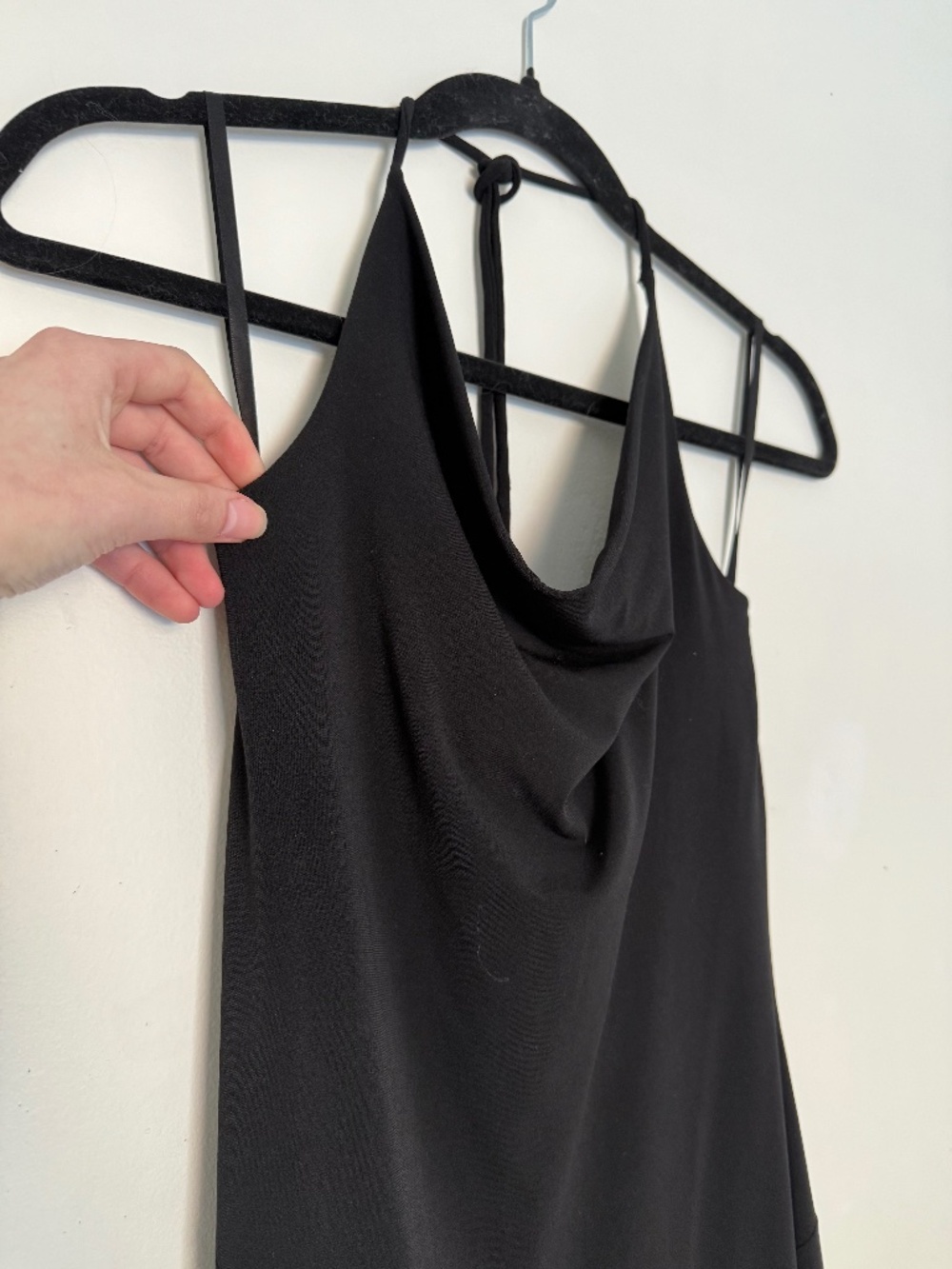 VINTAGE y2k RW&CO black cowl halter asymmetrical midi dress S